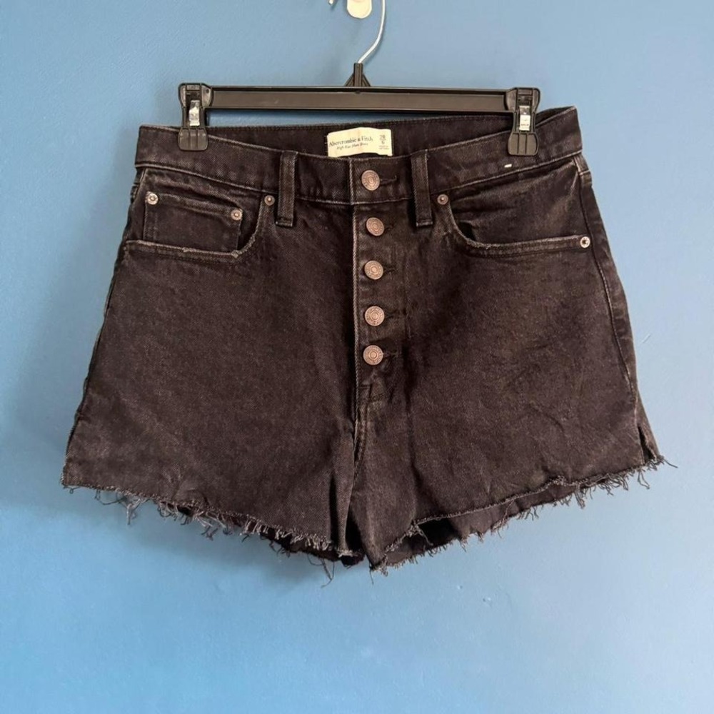 Abercrombie & Fitch High Rise Mom Short Women's Size 28/6 Black Button Fly Denim